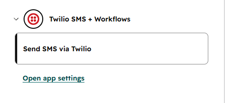 Choosing Send SMS via Pepperwire from HubSpot's action list in a contact-based workflow.